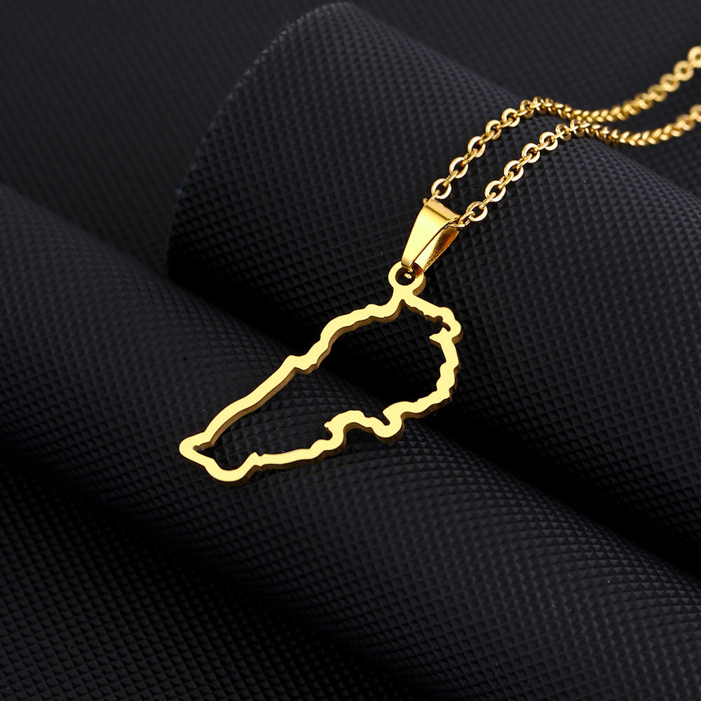 Women's & Men's Oil Dripping Map Stainless Steel Couple Necklaces