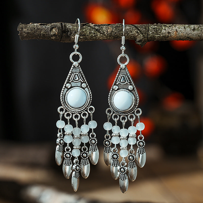 Turquoise Ethnic Style Retro Alloy Yunnan Earrings
