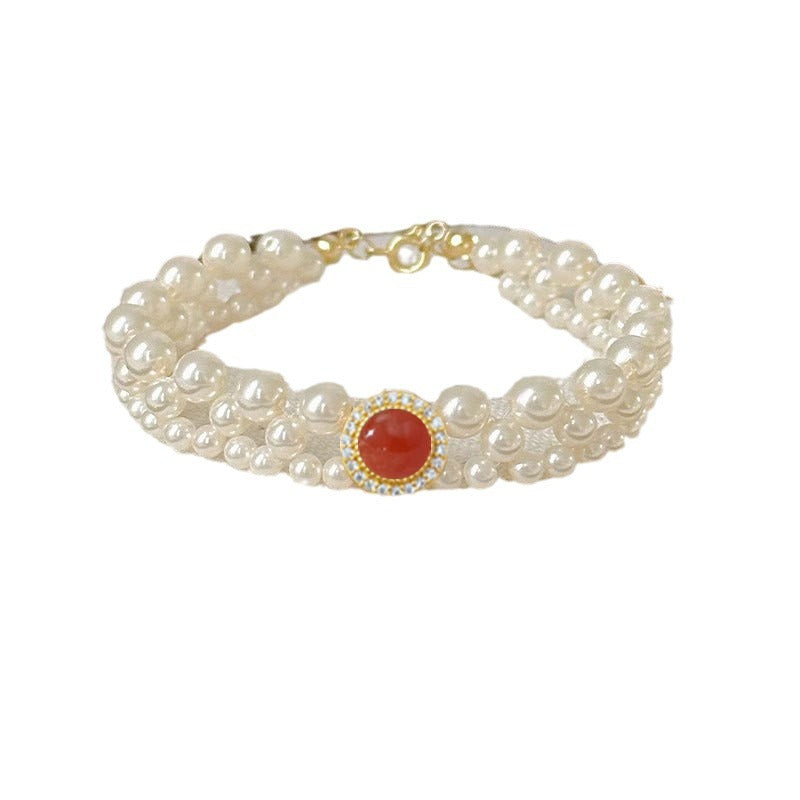 Potato Sier Inlay Red Agate Pearl Necklaces