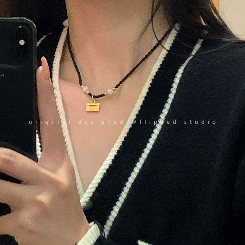 Women's Gold Blessing Card Braided Rope Light Luxury Necklaces