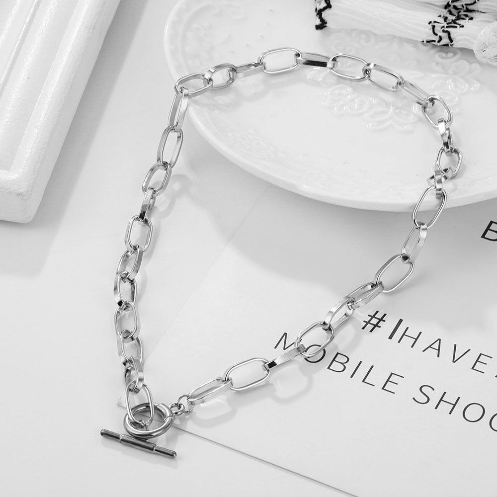Women's Korean Style Hip Hop Alloy Buckle Simple Necklaces