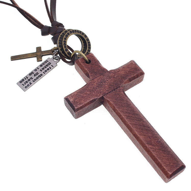 Style Personality Leather String Natural Wood Necklaces
