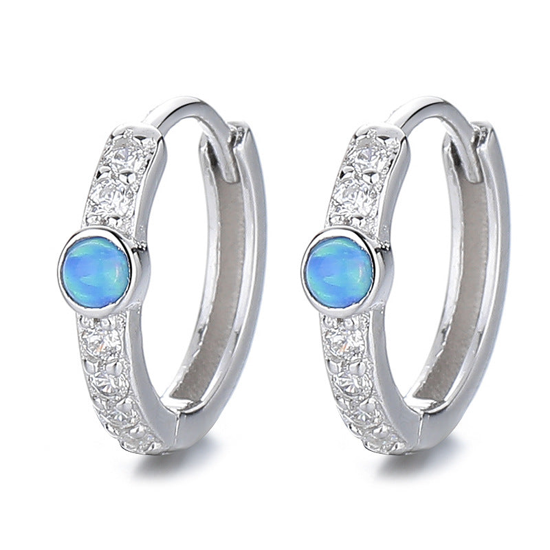 Women's Sier Blue Opal Round Zircon For Unique Design Earrings
