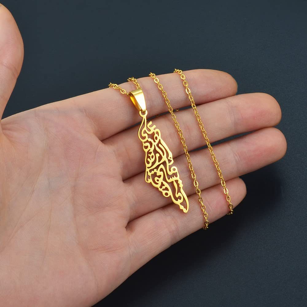 Women's & Men's Stainless Steel Israel Palestine Map Titanium Arabic Necklaces