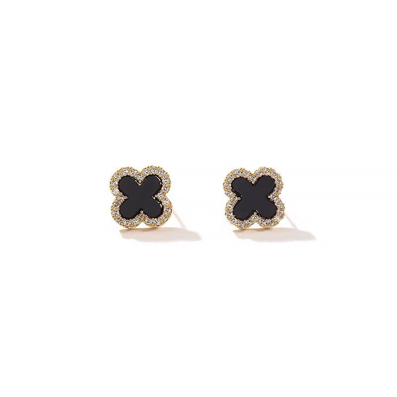 Classic Black Clover Sier High-grade Ear Earrings