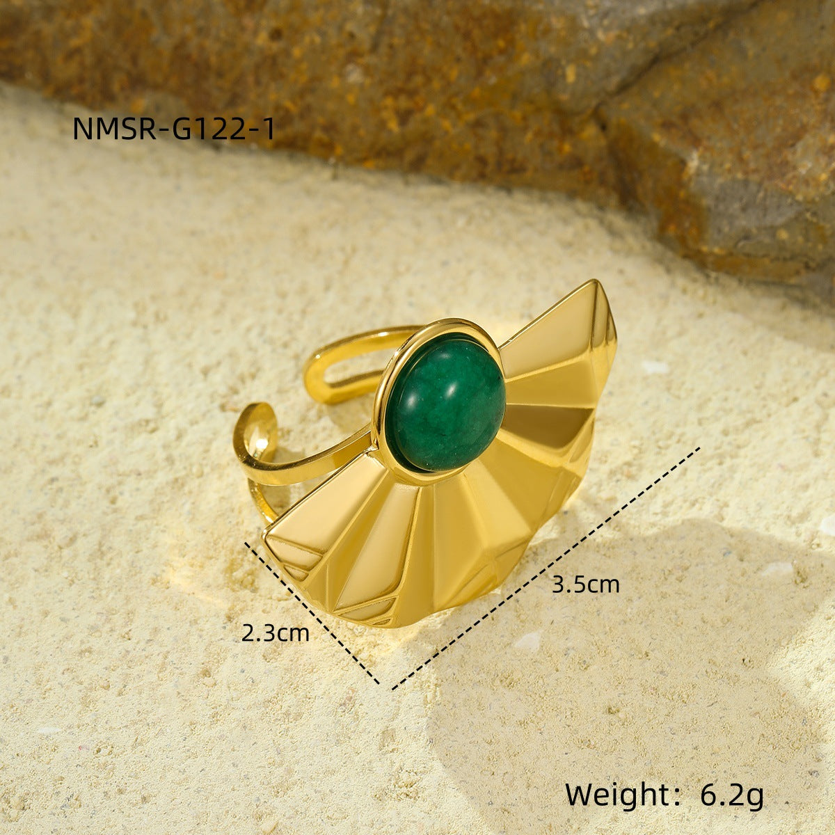 Steel Gold-plated Fan-shaped Inlaid Natural Stone Rings