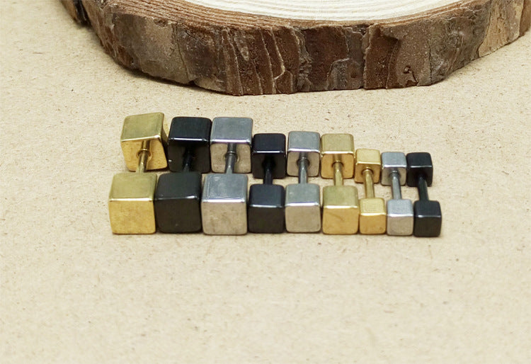 Men's Fashion Korean Style Cube Titanium Steel Ear Earrings