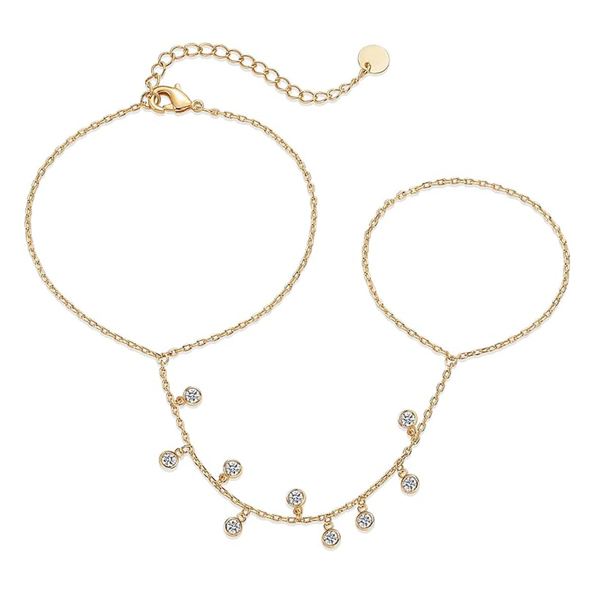 Women's Style Finger Chain Small Round Slice Stainless Steel Bracelets