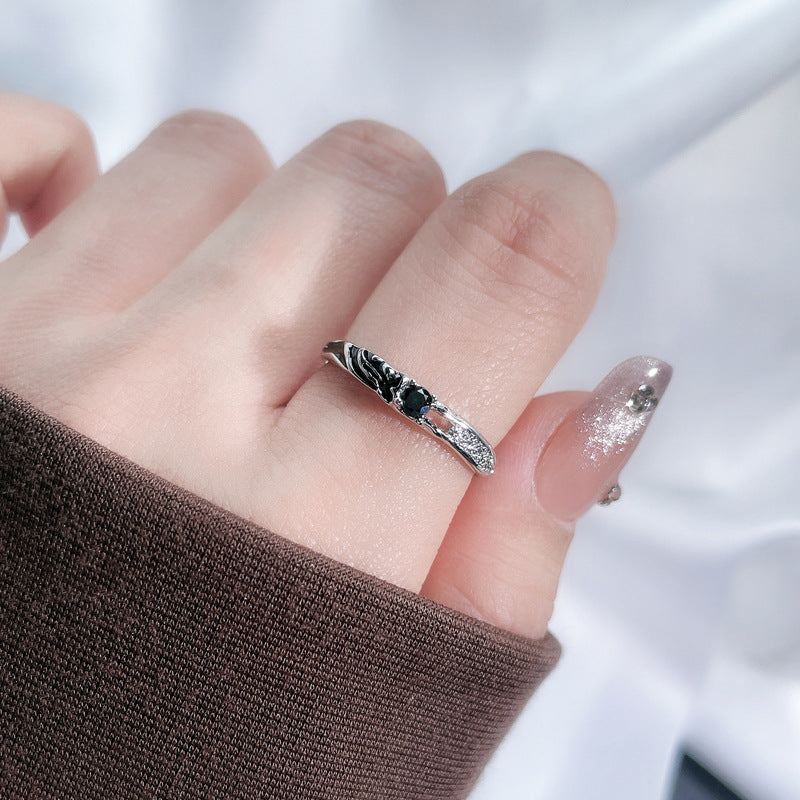 Black Zircon Texture Pleated Butterfly Opening Female Graceful Fashionable Rings