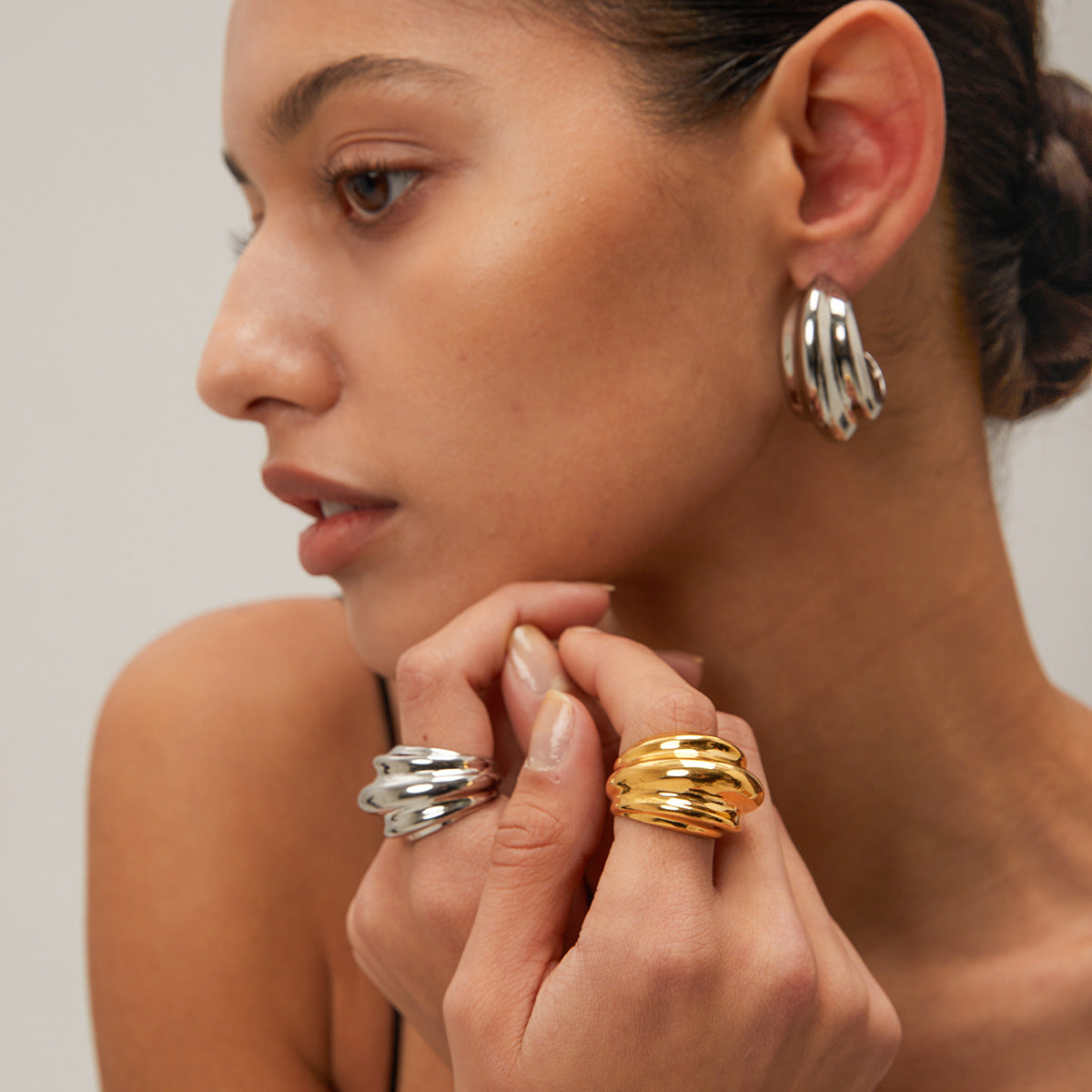 Gold Stainless Steel Shaped Small Size Earrings