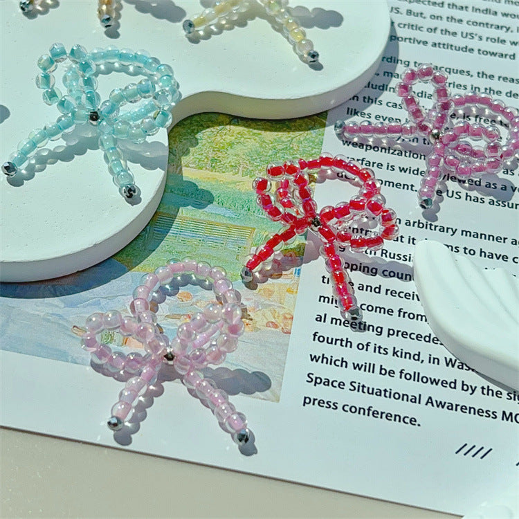 Niche Design Bowknot Transparent Colorful Beaded Rings