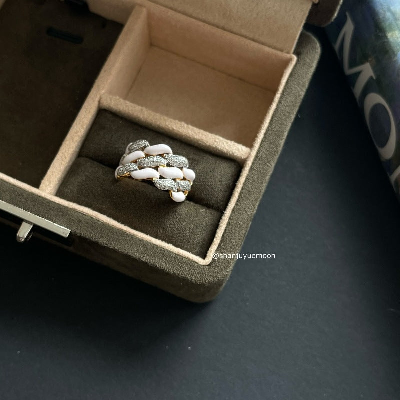 Luxury French Diamond Drip Glazed High Sense Design Rings