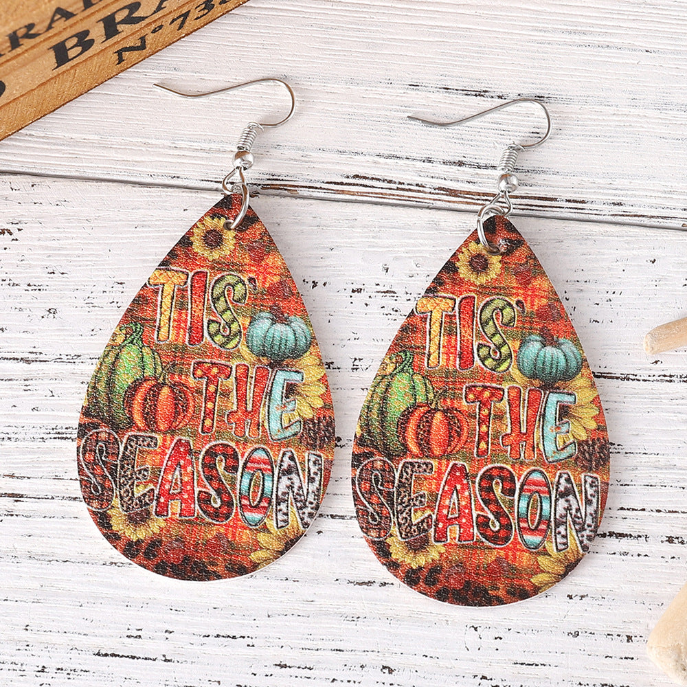 Autumn Harvest Pumpkin Sunflower Leopard Water Drop Earrings