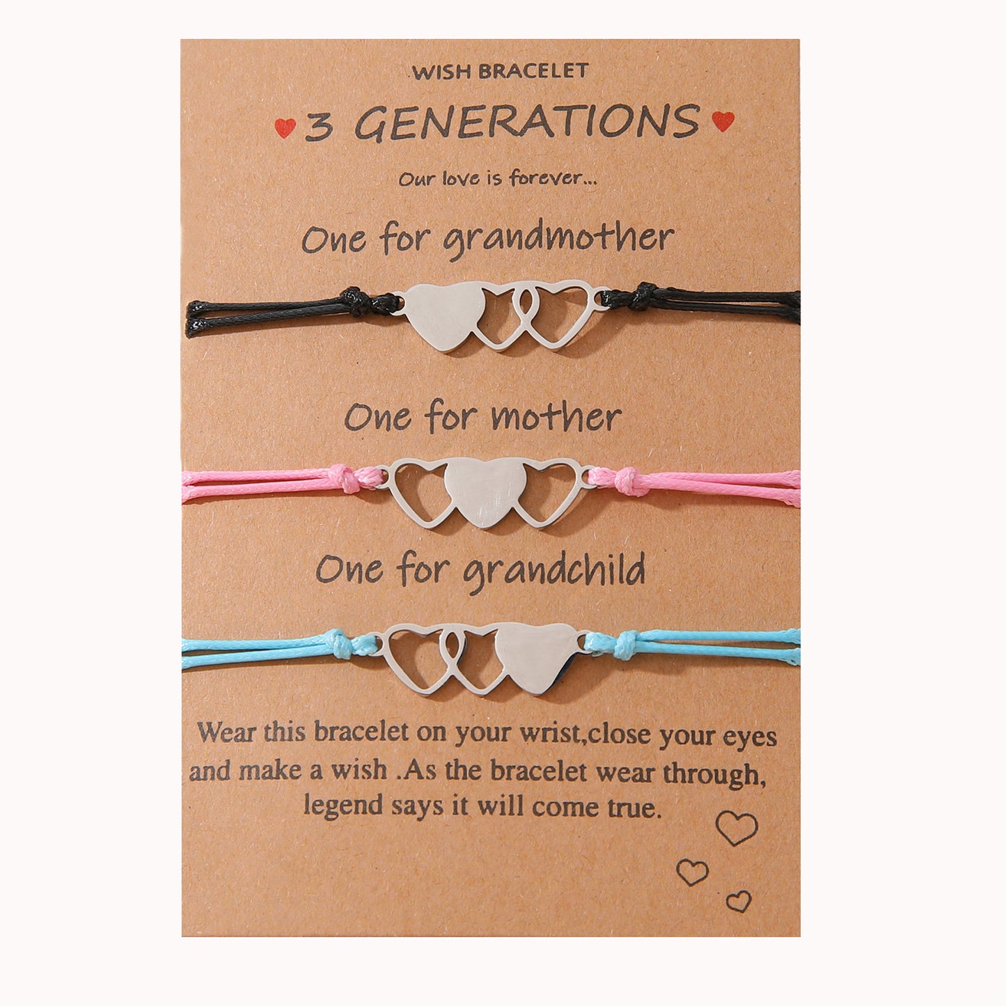 Mother Daughter Three Generations Card Wrist Bracelets