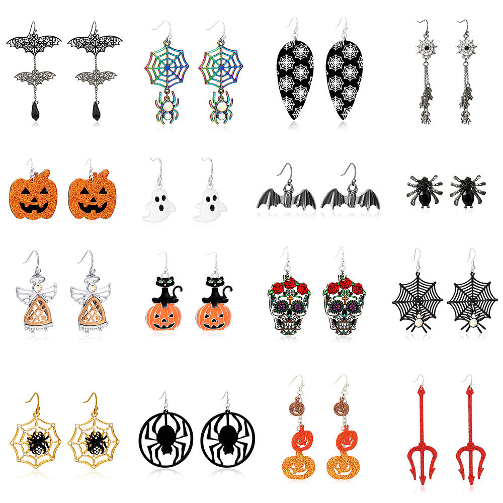 Alloy Funny Fun Ghost Pumpkin Spider Earrings