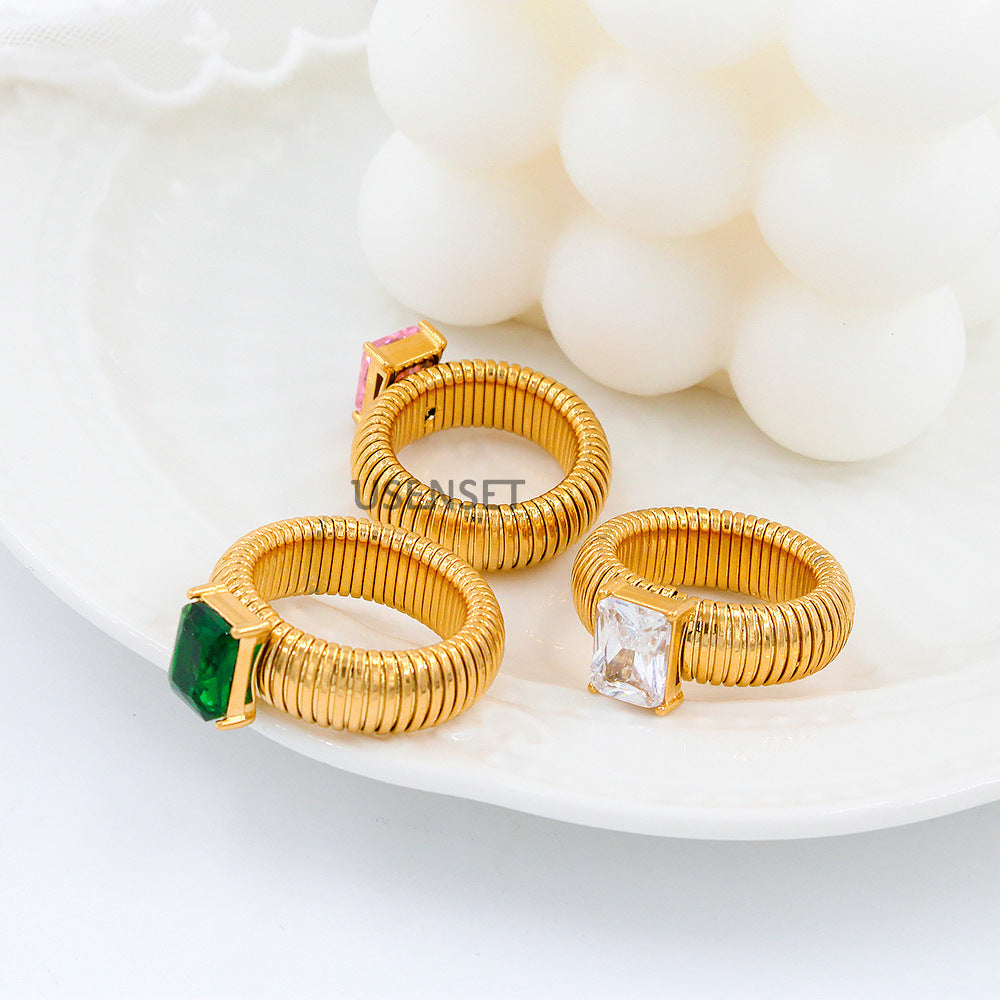 Steel Weak Elastic Color Inlaid Zircon Rings