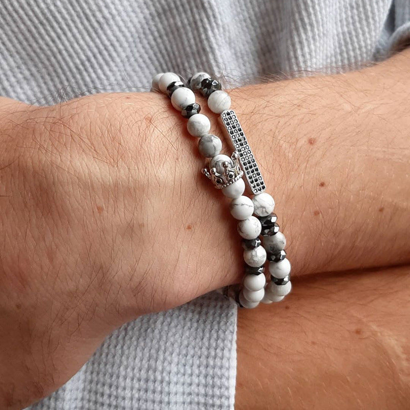 Men's Beaded Suit Map Stone Haematite Cross Bracelets