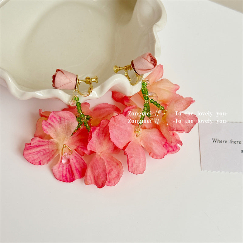 Ear Clip Burning Rose Female Wine Red Temperament Atmosphere Earrings