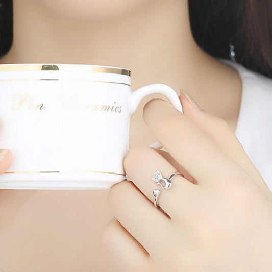 Fashionable Simple Cute Cat Couples Openings Rings