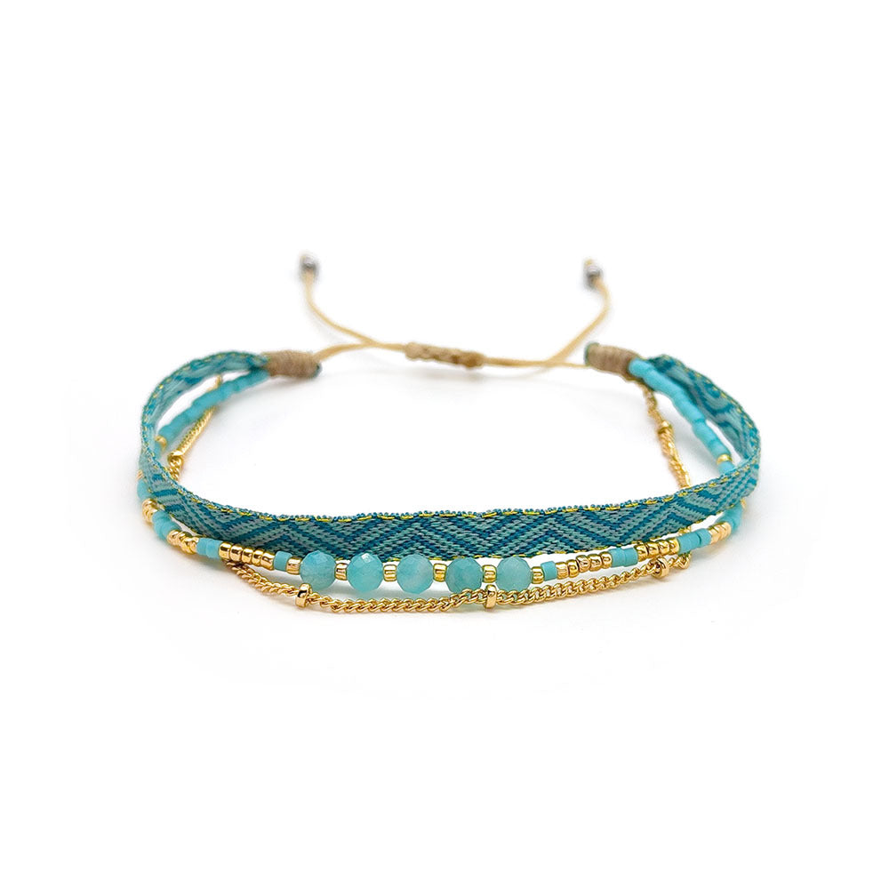 Women's Style Ribbon Twin Carrying Strap Simple Bead Bracelets