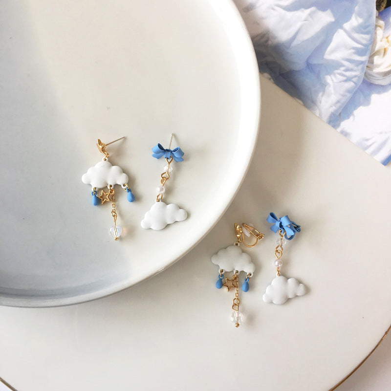 Sier Needle Cute Tassel Bow Sweet Earrings