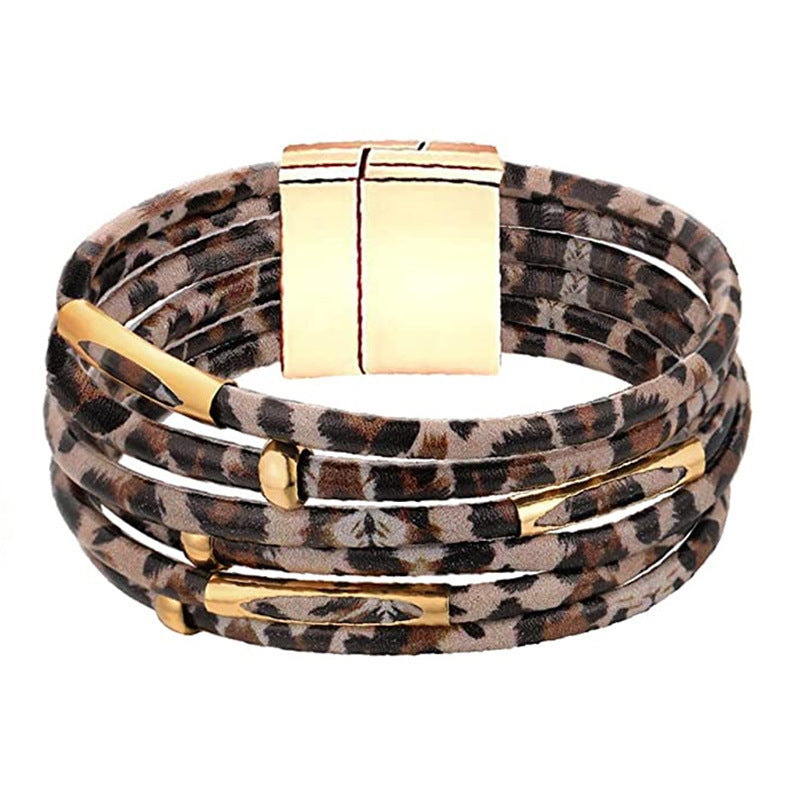 Buckle Leather String Beads Rope Copper Bracelets