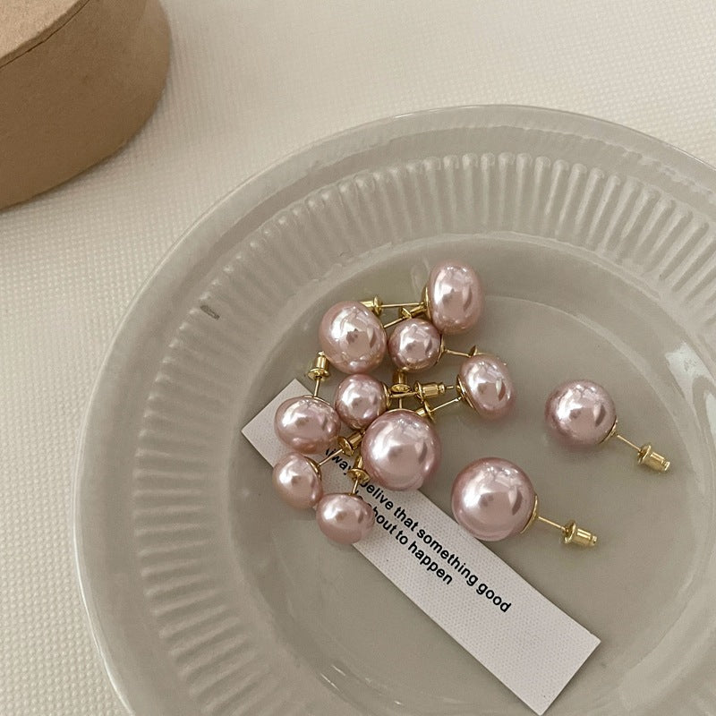 Mermaid Pink Steamed Bread Pearl Design Elegant Earrings