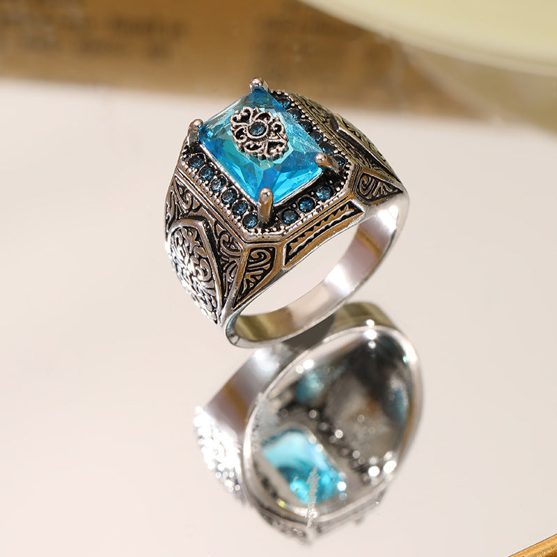 Men's Ornament Retro Black Square Alloy Punk Plating Rings