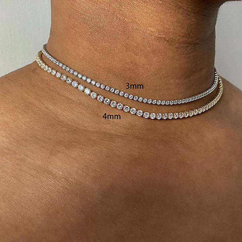 Hip Hop Zircon Female Style Full Diamond Tennis Necklaces