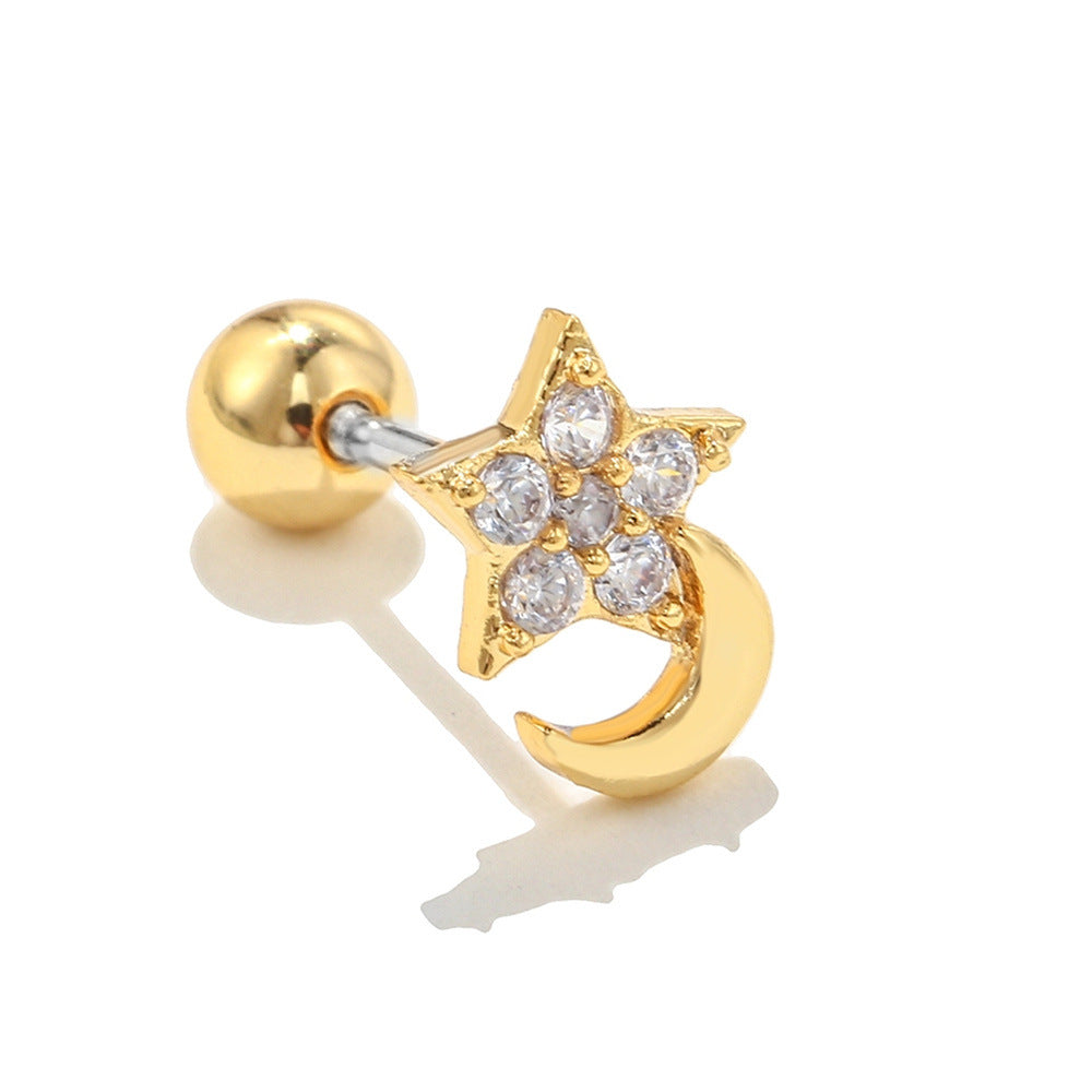 Trendy Star Moon Ear Bone Gold Earrings