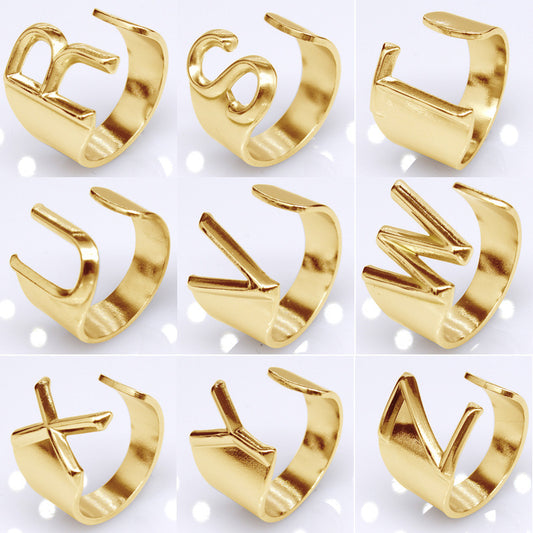 Gold-plated Letter Combination Open Personality Hollow Out Index Rings