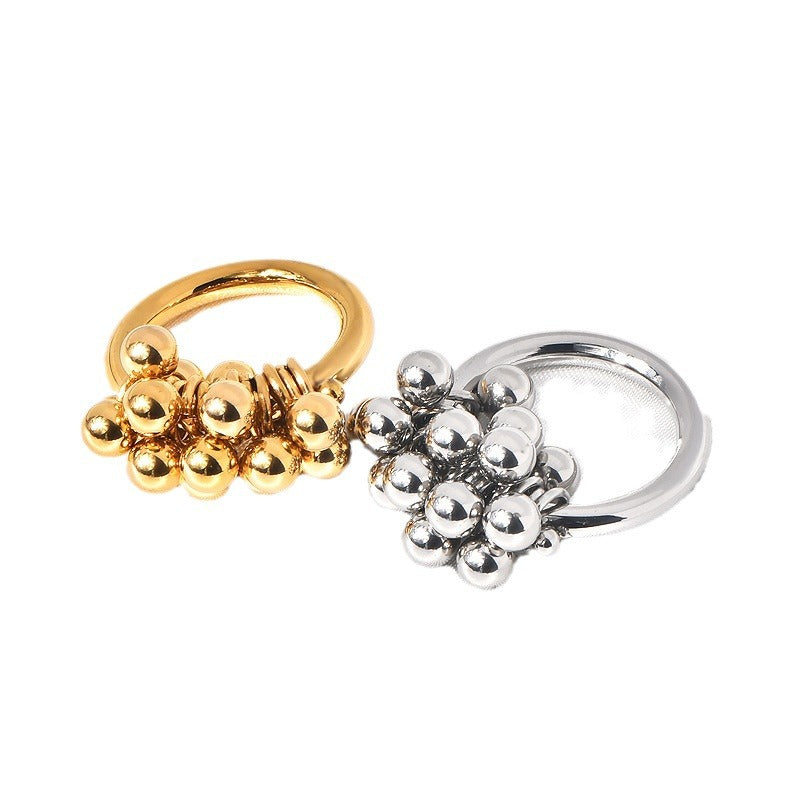 Metal Ball Grape Cluster Niche Beaded Vacuum Gold-plated Temperament Rings