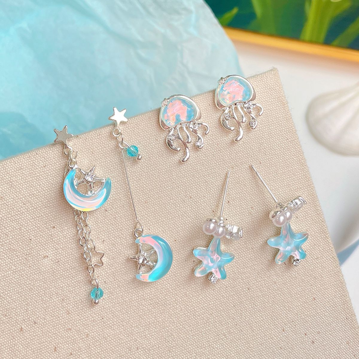 Ocean Jellyfish Female Sier Needle Niche Blue Simple Star Earrings