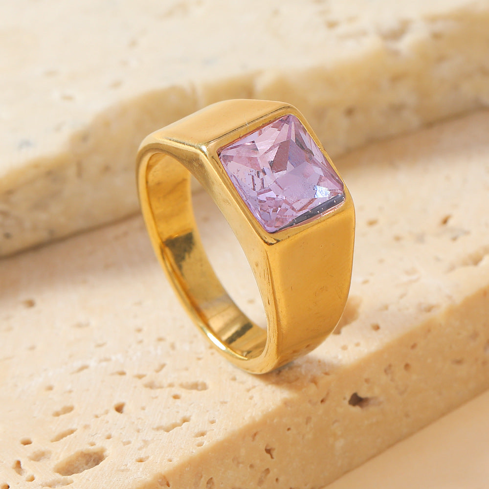 Stainless Steel Gemstone Light Luxury High-grade Inlaid Color Rings