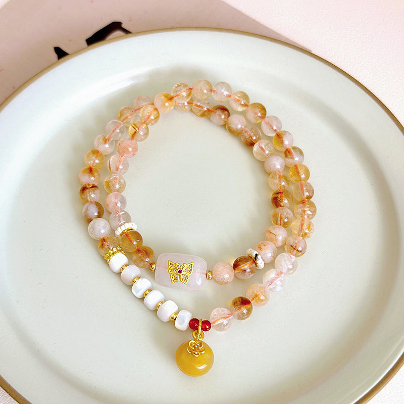 Women's Natural Citrine National Style Lock Of Bracelets