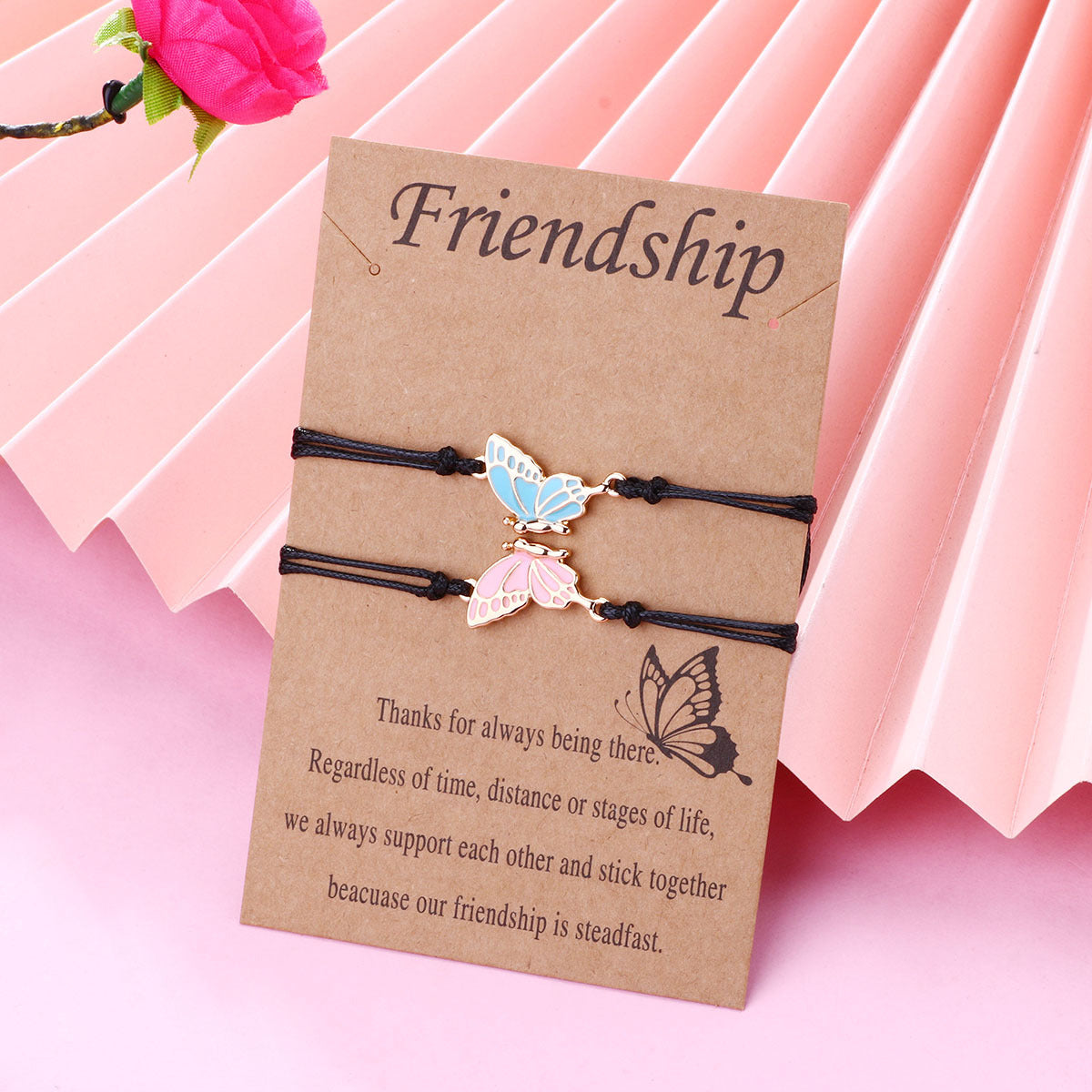 Butterfly Good Friend Alloy Wax Line Woven Friendship Bracelets