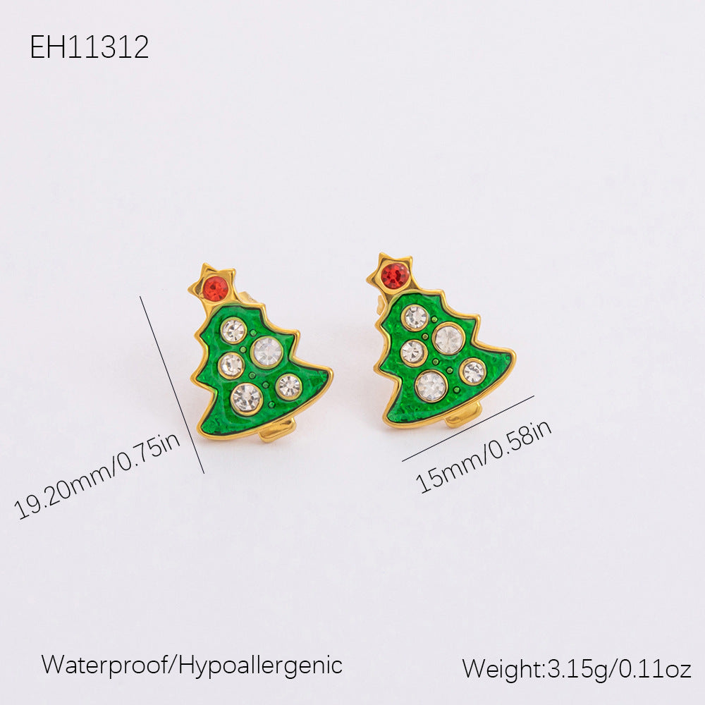 Gold Stainless Steel Christmas Elderly Snowman Necklaces