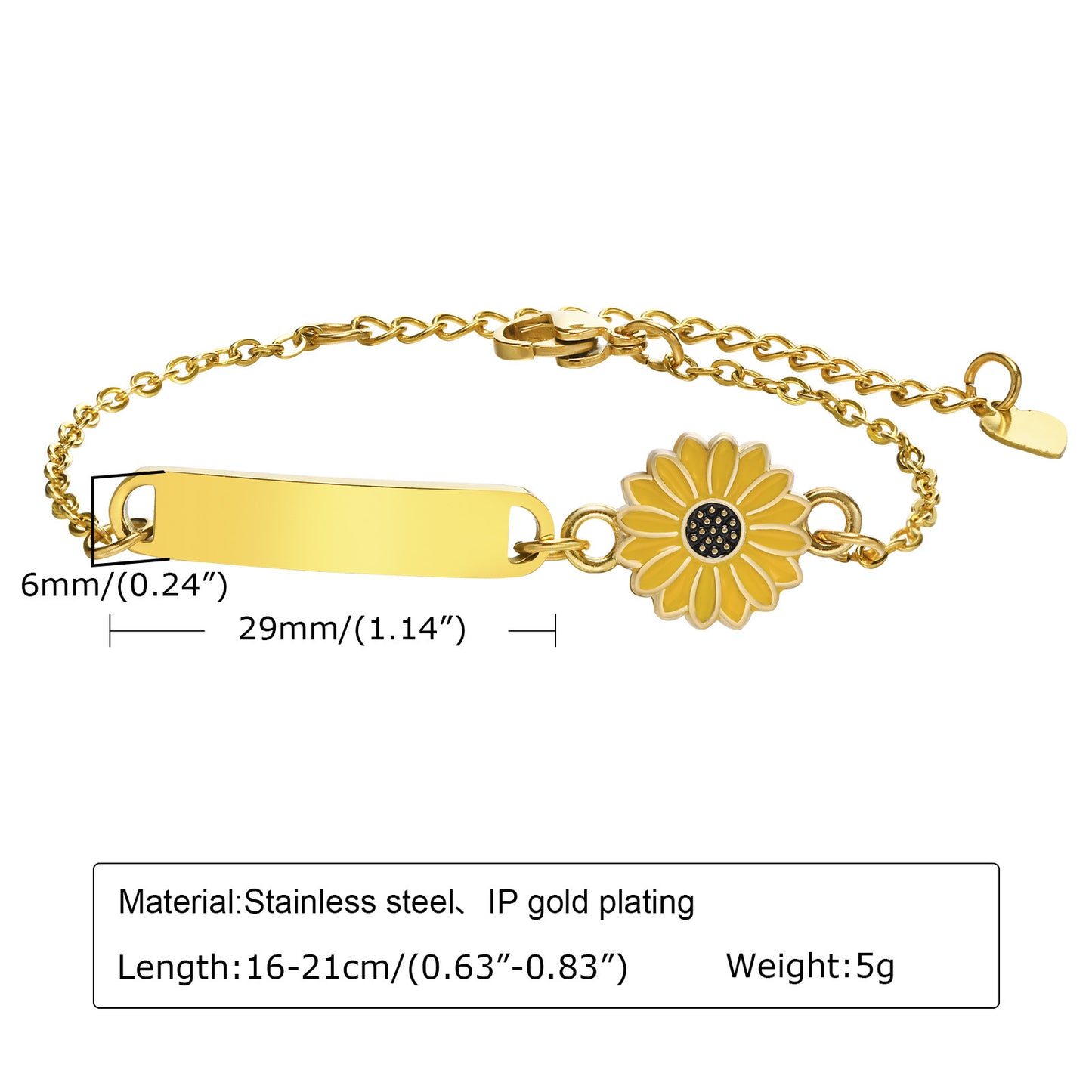 Women's & Children's Steel Blank Curved Alloy Sunflower Gold Can Bracelets