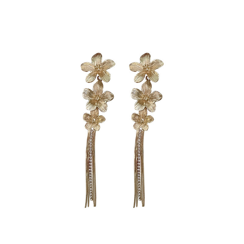 Metal Flower Long Fringe Sweet Cool Earrings