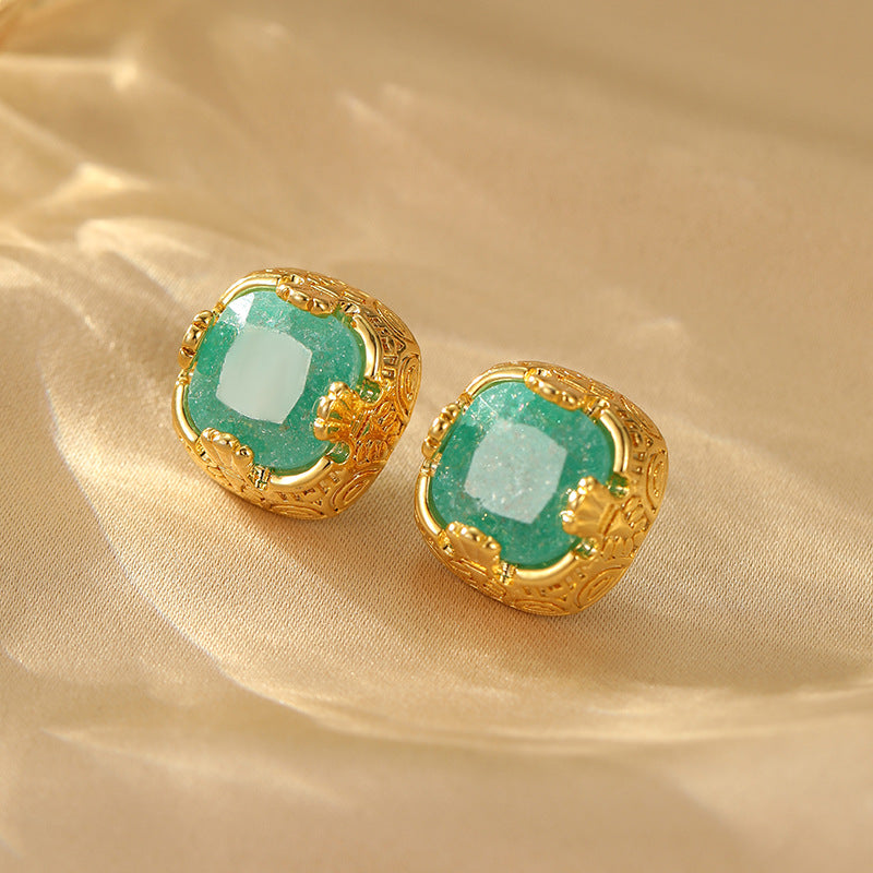 Women's Needle Zircon Square Retro Affordable Luxury High-grade Minority Earrings