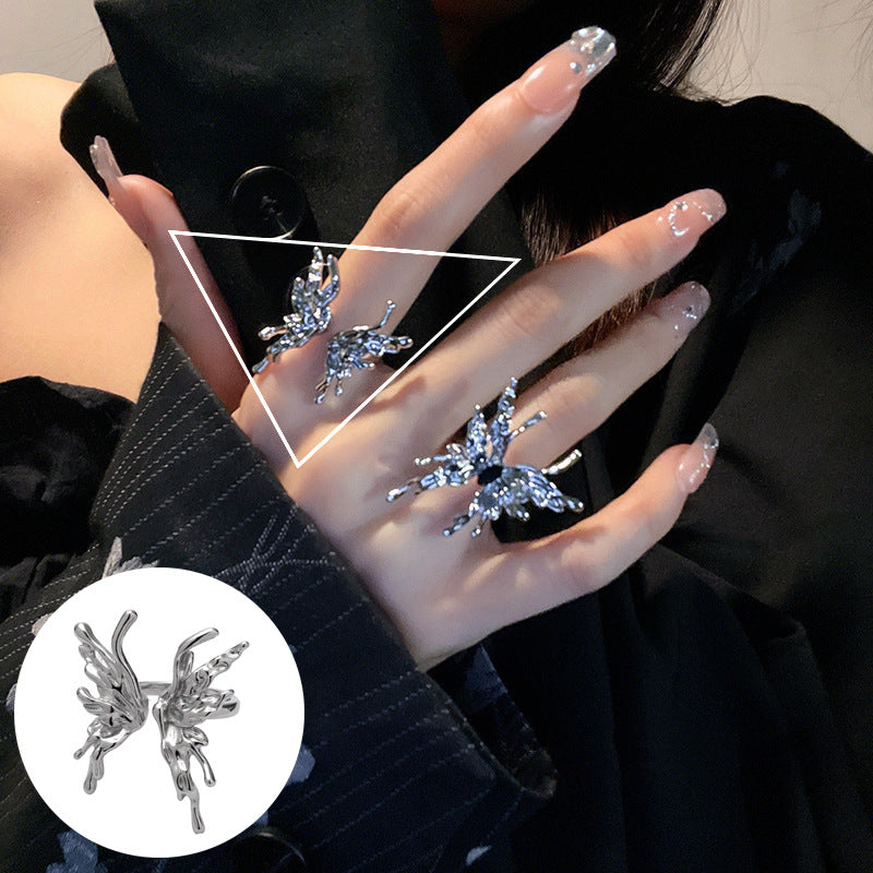Butterfly Female Twin Elegant Personality Sier Rings