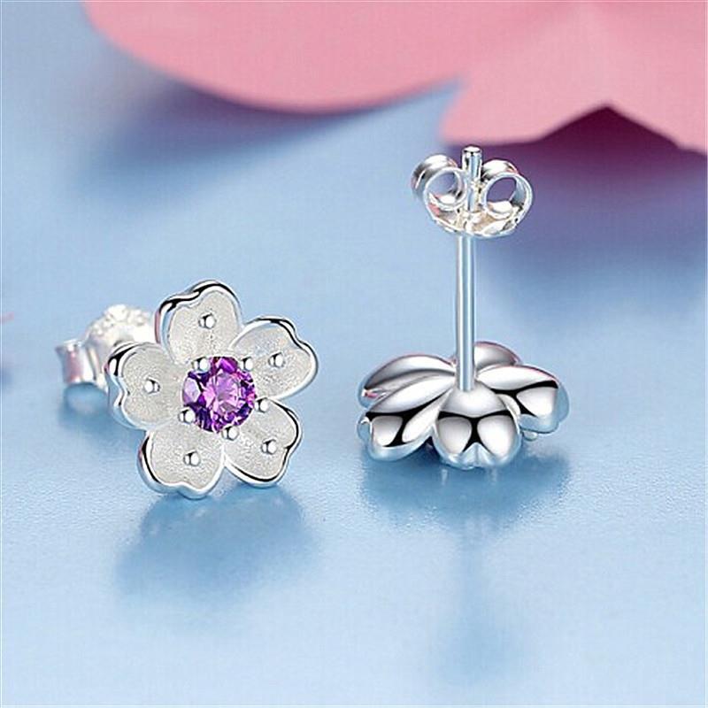 Women's Fashion Romantic Artsy Cherry Blossom Temperament Diamond Studded Earrings
