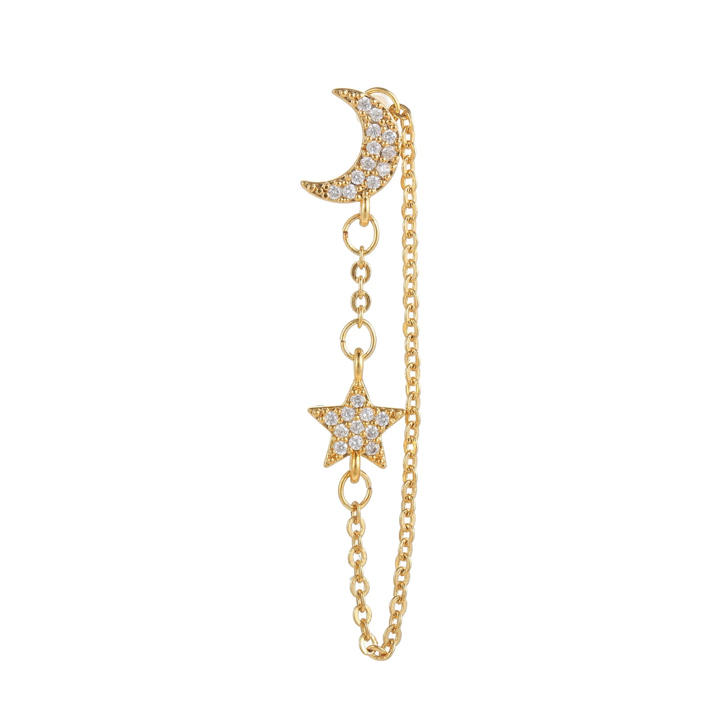 Reel Chain Real Gold Ear Screw Twist Ball Earrings