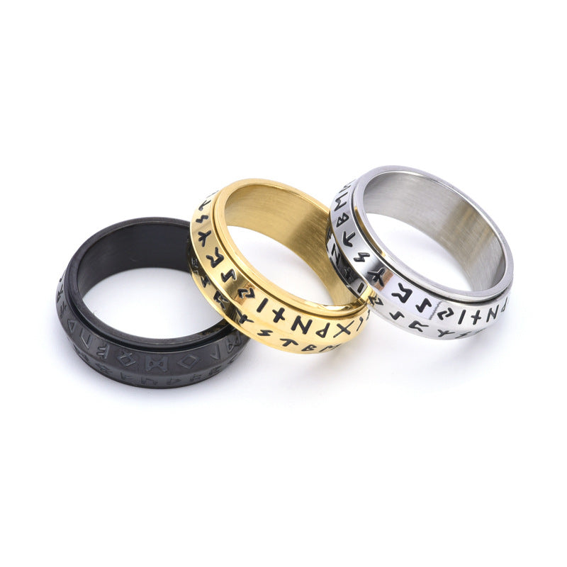 Men's Nordic Viking Rune Titanium Steel Rotatable Unisex Rings
