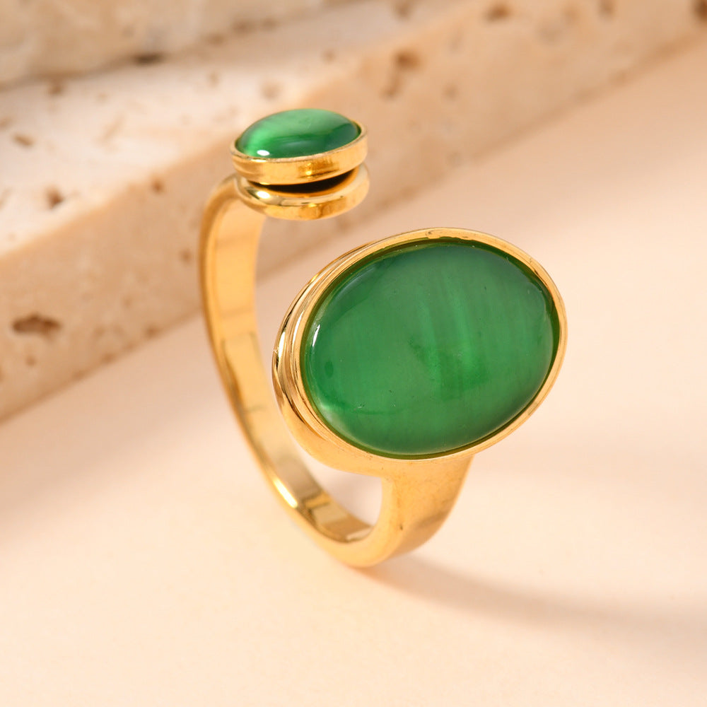 Turquoise Female Fashion Temperament Oval Inlaid Jewel Open Rings