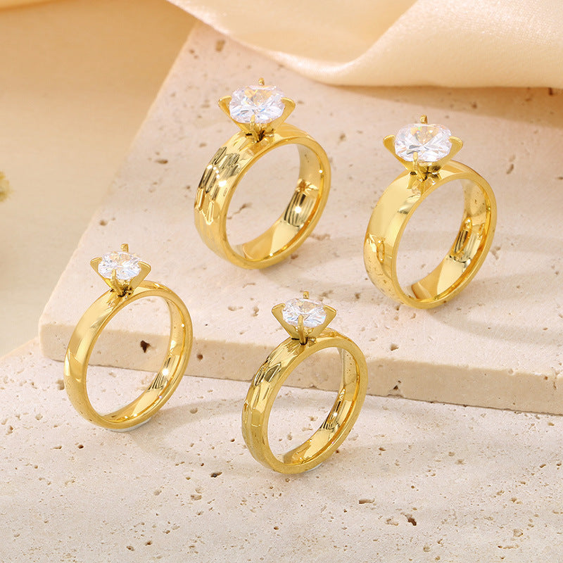 Jewelry Korean Titanium Steel Couple Simple Zircon Gold Plated Rings