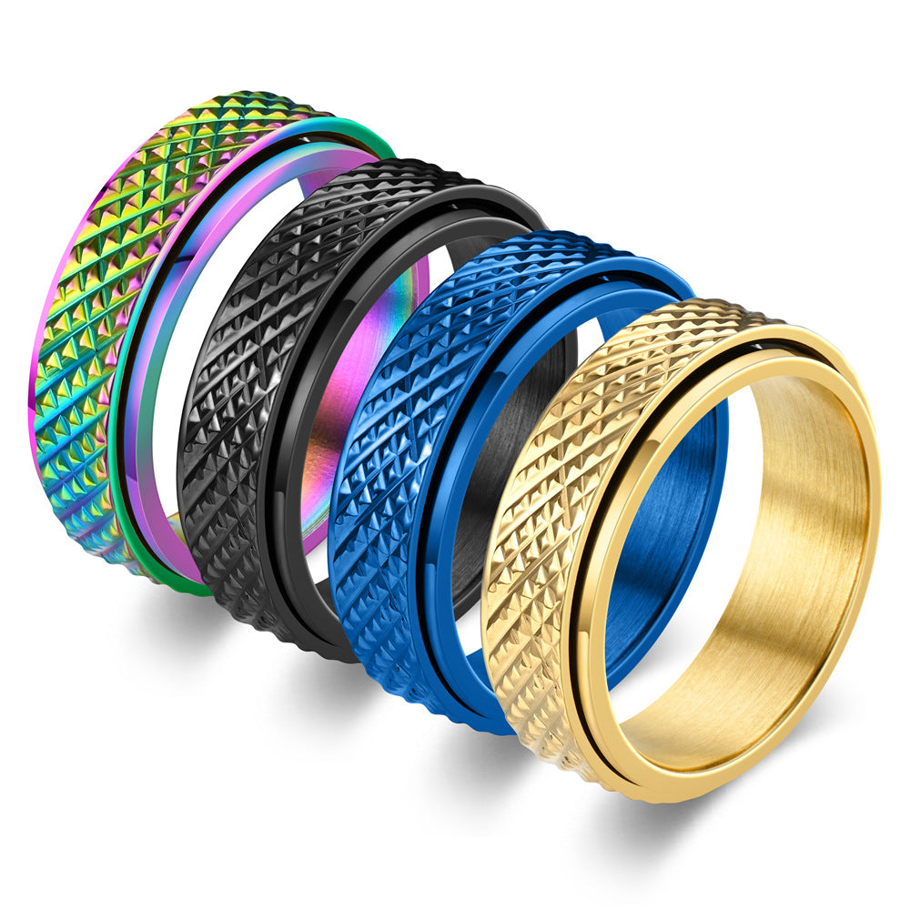 Women's & Men's Personality Diamond Snake Pattern Rotating Titanium Steel Stainless Rings