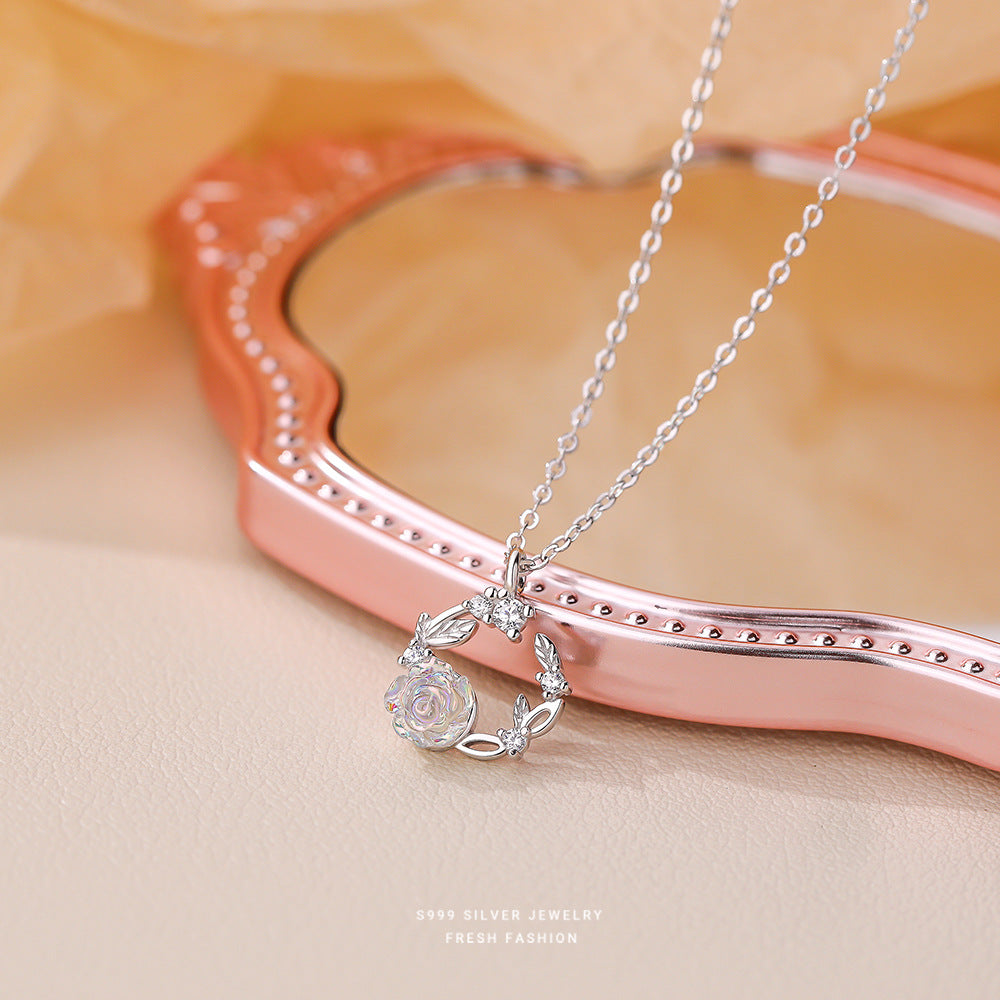 Women's Light Luxury Colorful Rose Clavicle Chain Necklaces