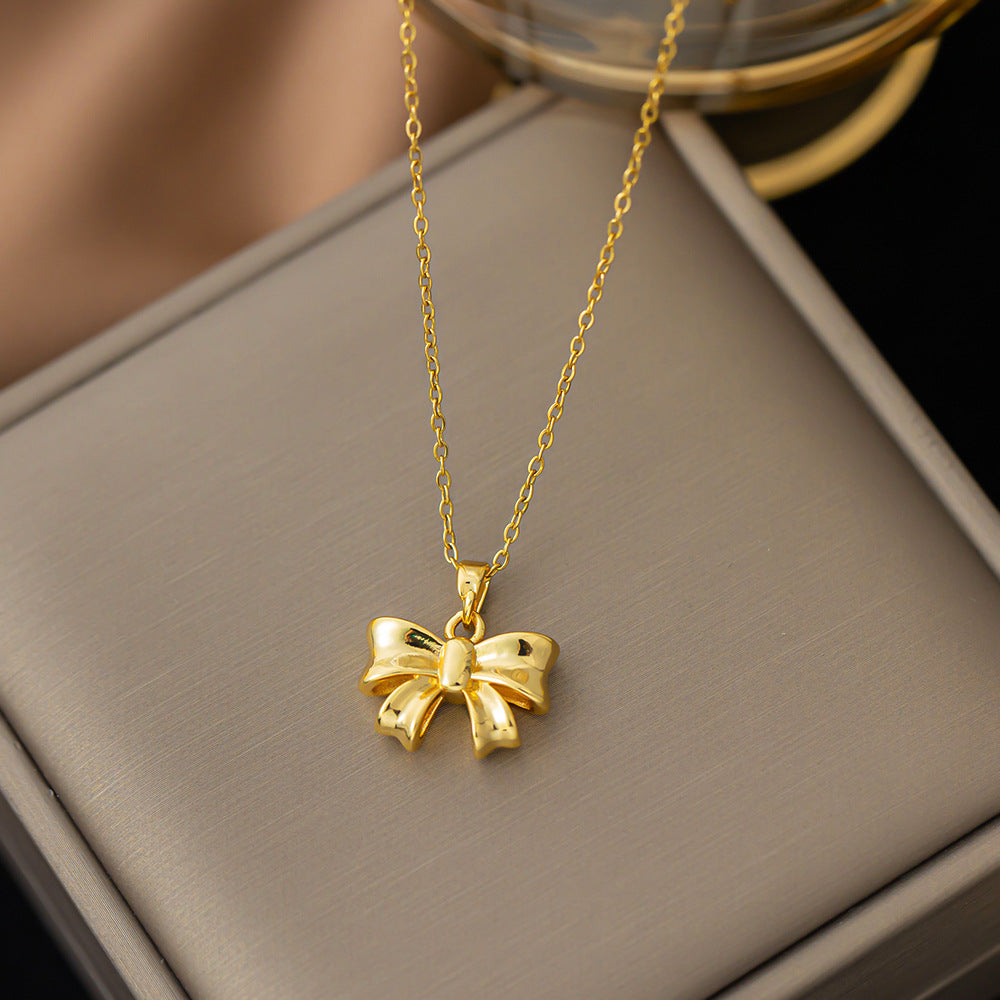 Women's Princess Bowknot Titanium Steel Gold-plated Copper Clavicle Necklaces