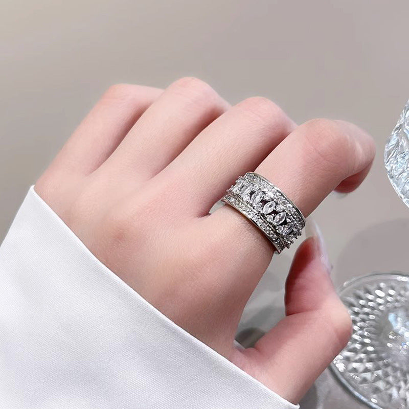 Women's Cross Open-end Zircon Cold Style Full Diamond Light Rings